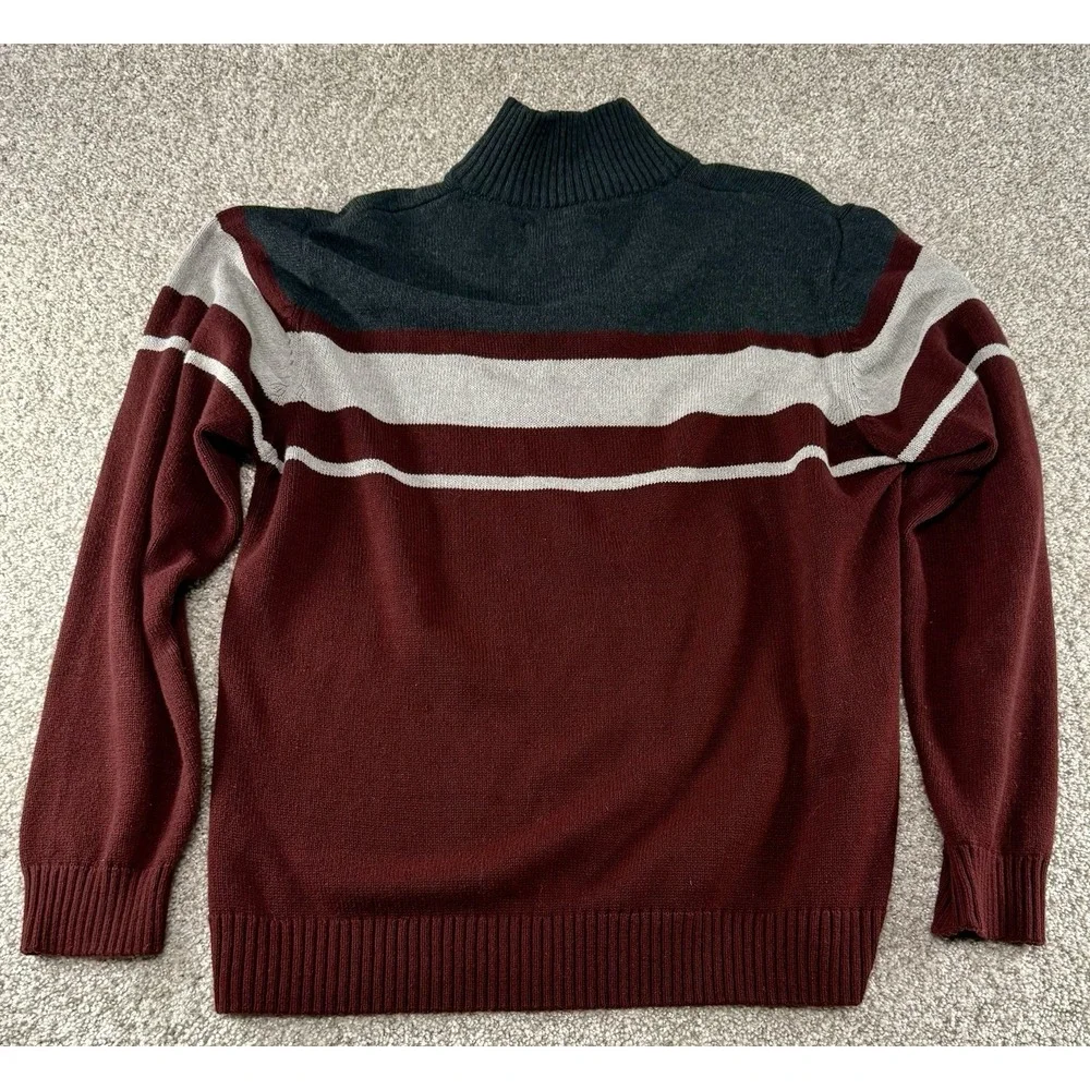 Vintage Polo Ralph Lauren Quarter Zip Sweater Burgundy Gray Stripe Men's Size L